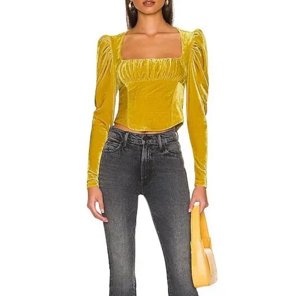 Free People Hold Me Puff Sleeve Velvet Top In Glistening Gold. NWT! Sz S - Picture 7 of 10